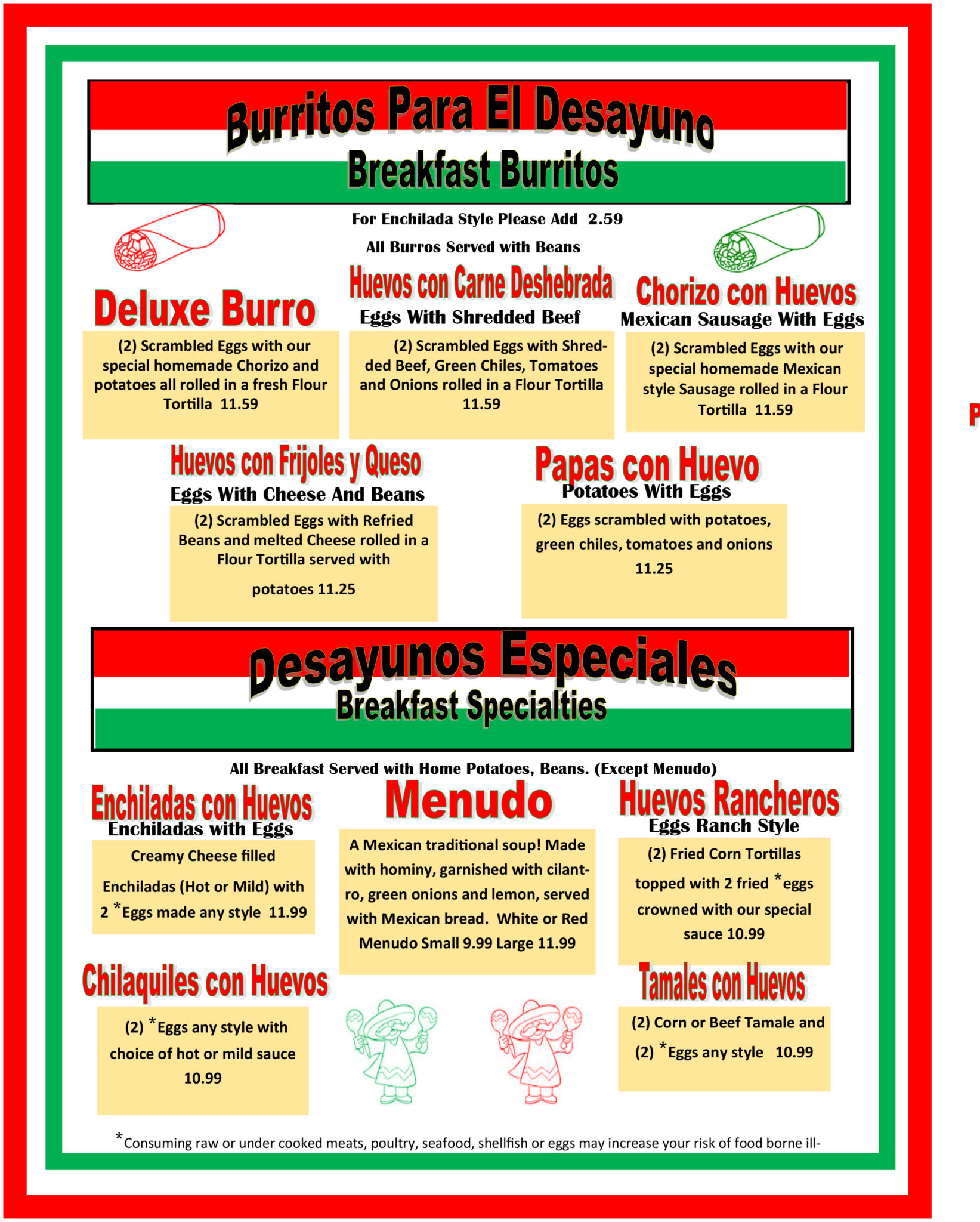 Full Menu for Nanas Kitchen - Mexican Restaurant near Tucson, AZ 